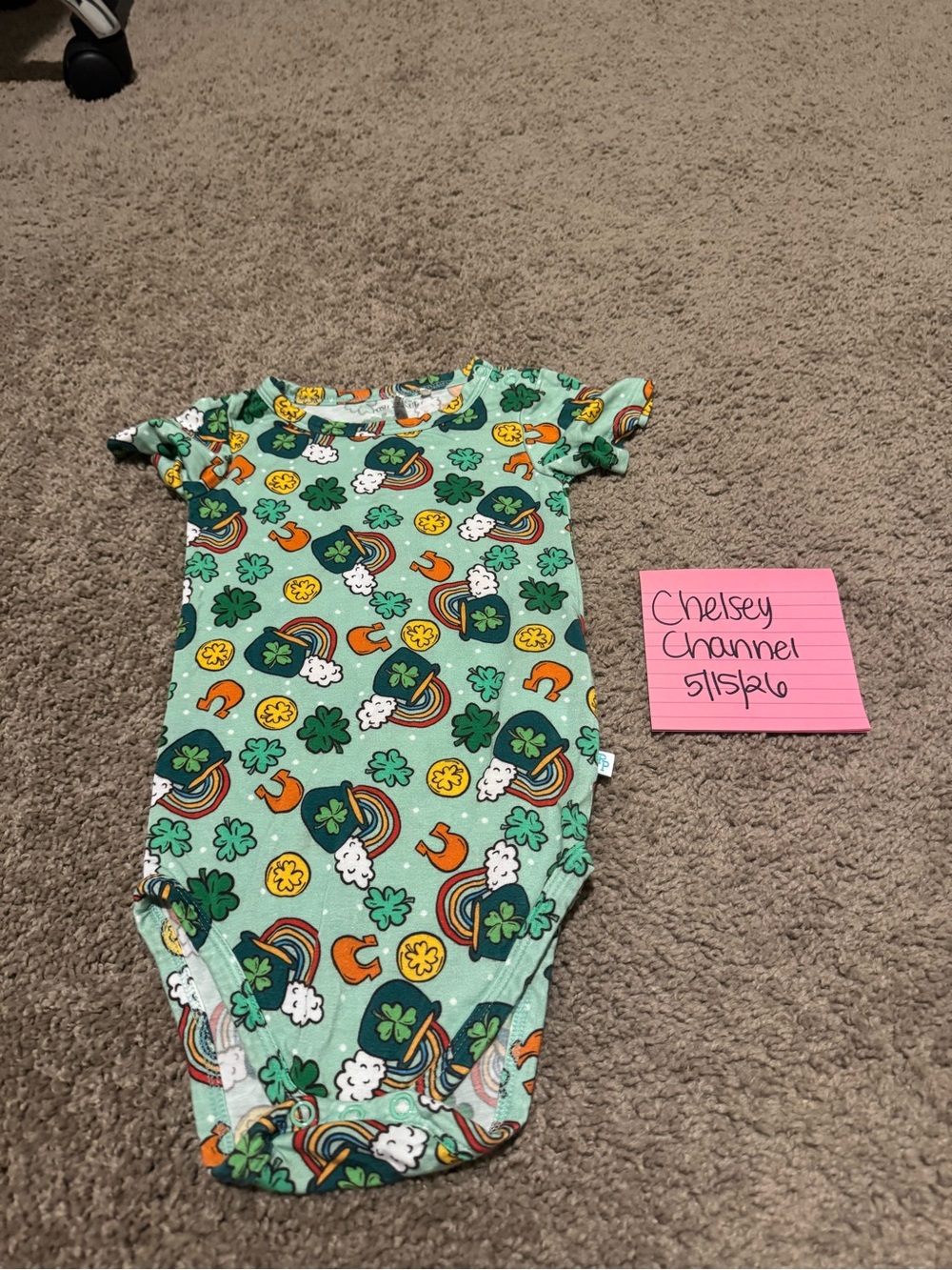 Posh Peanut One-Piece Bodysuit in Light Green St. Patrick's Day Print